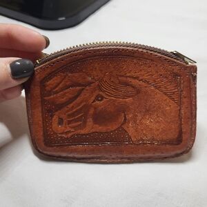 Brown Leather Coin Purse with Horse Design